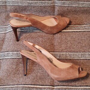 Nine West Tan Leather Heels, Women's 12M